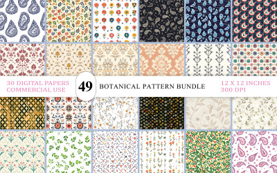 Färgglatt botaniskt blommönsterpaket för design och tryck | Eleganta botaniska mönstertexturer
