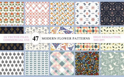 Floral &amp;amp; Geometric Seamless Pattern Bundle | Colorful Botanical Geometric Pattern Collection