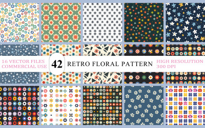Fondo con estampado de flores coloridas | Paquete vectorial de diseño floral vintage | Flores retro brillantes