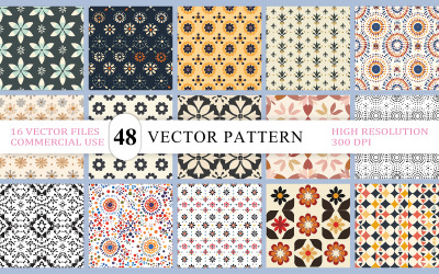 Fondos vectoriales florales y de azulejos clásicos | Conjunto de patrones ornamentales y vintage sin costuras