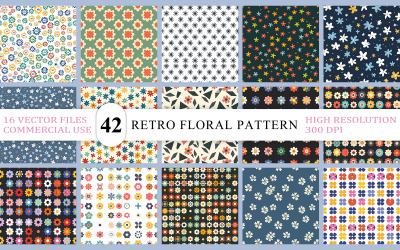 Fundo com padrão floral colorido | Conjunto de vetores com design floral vintage | Flor retrô brilhante