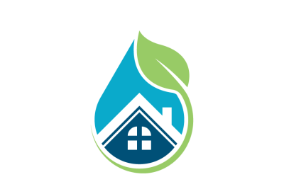 House and Leaf with Water Drop Concept Logo Template