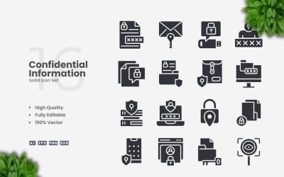 16 Confidential Information Solid Icons Set