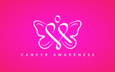 Logo di sensibilizzazione sul cancro, nastro per il cancro con logo a farfalla