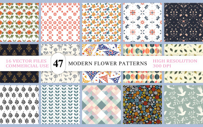 Naadloze bloemen- en geometrische patronenbundel | Kleurrijke botanische geometrische patrooncollectie