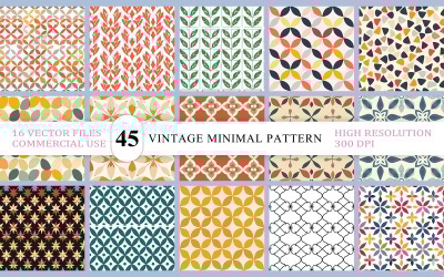 Nahtlose Musterkollektion aus der Mitte des Jahrhunderts | Bunter Retro-inspirierter Hintergrund | Botanischer Vektor