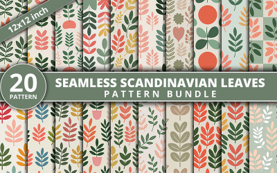 Scandinavian Leaves Seamless Pattern Bundle | Nordic Botanical Digital Scrapbook &amp;amp; Paper Pack
