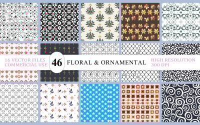 Vintage Botanical &amp;amp; Damask Pattern Pack | Ornamental Line Art Seamless Design Bundle