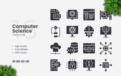 16 Computer Science Solid Icons Set
