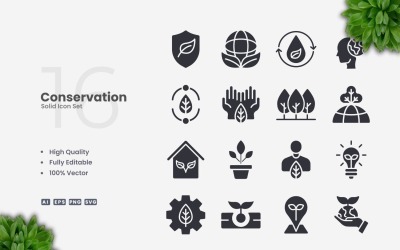 16 Conservation Solid Icons Set