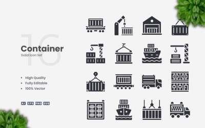 16 Container Solid Icons Set