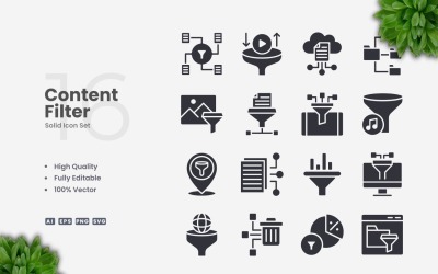 16 Content Filter Solid Icons Set