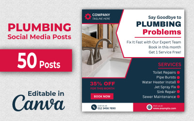 Modern Plumbing Posts - 50 Plumbing Social Media Posts Editable in Canva