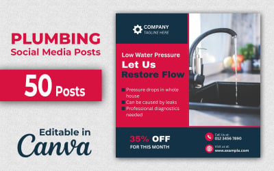 Plumbing Insta Templates - 50 Plumbing Social Media Posts Editable in Canva