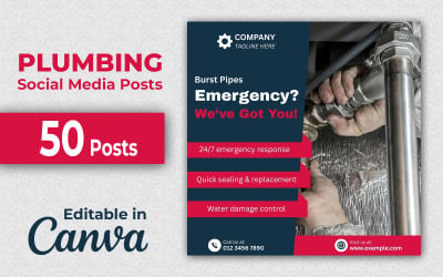 Pro Plumbing Templates - 50 Plumbing Social Media Posts Editable in Canva