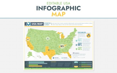 Mappa infografica degli Stati Uniti | Vettoriale modificabile e stampabile | Stati personalizzabili | Visualizzazione dei dati