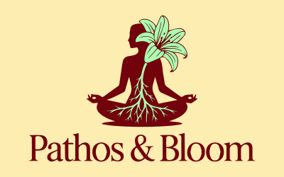 Pathos och Bloom Meditation Logotyp - Wellness Vektorillustration för Yogastudior, Böcker, Merchandise