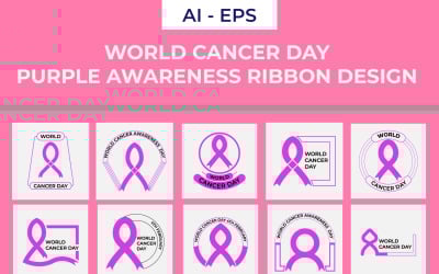World Cancer Day Purple Awareness Ribbon Design