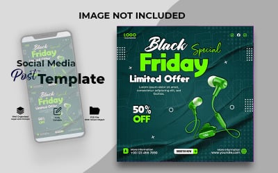 Black Friday Earphones Sale Banner PSD Template
