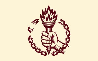Ilustración vectorial de la antorcha de la libertad que rompe cadenas para diseño de camisetas y marca de ropa urbana.