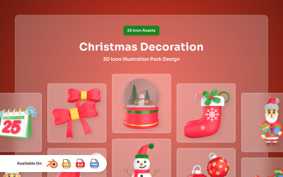 Kerstdecoratie 3D-icoonpakket