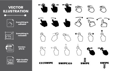 Schwarze Pfeile, Schaltflächen und Websymbole, Scrollen oder Wischen nach oben, Text nach oben wischen, flache Designsymbole