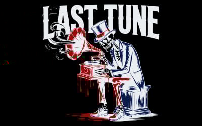 Skeleton with Gramophone - Last Tune Gothic Vector Illustration t-shirt