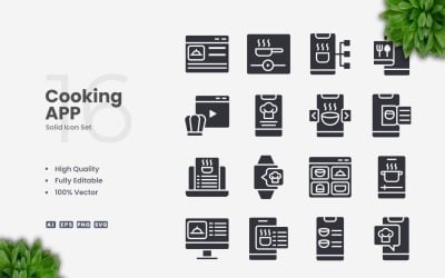 16 Cooking App Solid Icons Set