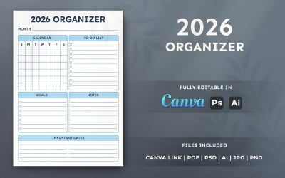2026 Organizer Template – Printable Planner, Editable Canva Template