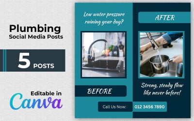 Plumbing Posts - Befire and After Social Media Posts - Canva Editable - Instagram Posts