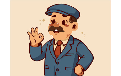 Homem de desenho animado com bigode e chapéu