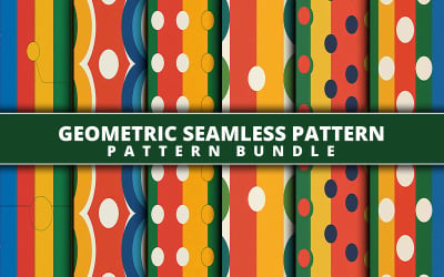 Colorful Geometric Seamless Patterns Bundle | Retro Abstract Stripes &amp;amp; Dots Backgrounds