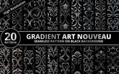 Gradient Art Nouveau Seamless Black Pattern Bundle för elegant tapet och textildesign