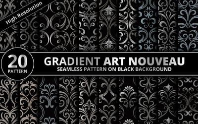 Gradient Art Nouveau Seamless Black Pattern Bundle for Elegant Wallpaper and Textile Design