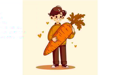 Menino feliz segurando uma cenoura grande