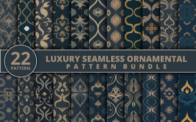Lyxigt ornamentalt sömlöst mönsterpaket med eleganta svarta och guldfärgade designer