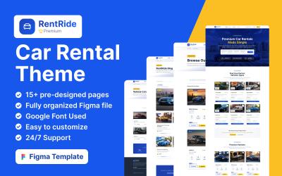 Modello Figma per il tema di noleggio auto Premium RentRide