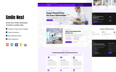 Smile Nest – Modello di landing page per clinica odontoiatrica moderna e clinica medica con Bootstrap 5