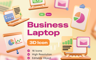 Laptop Business 3D Icon Pack