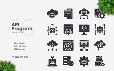 Ensemble de 16 icônes solides de programme API