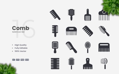 16 Comb Solid Icons Set Collection