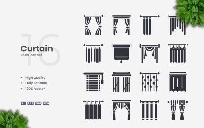 16 Curtain Solid Icons Set