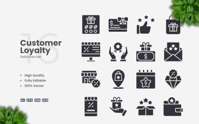 16 Customer Loyalty Solid Icons Set