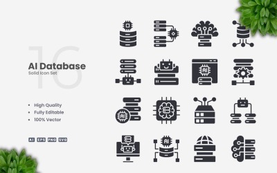 Набор из 16 иконок для AI Database Solid