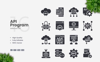 Set di 16 icone solide del programma API