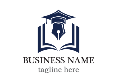 Book with Pen Nib and Graduation Cap Logo Template