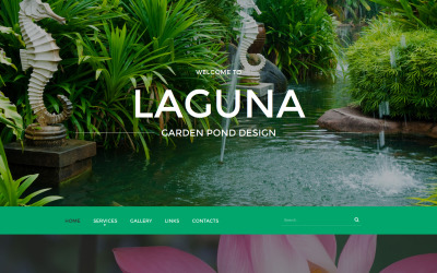 Modelo de site de design de lagoa de jardim