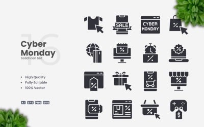 16 Cyber Monday tömör ikonok készlet