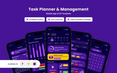 Taskova - Task Planner Mobile App Design Template