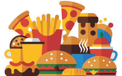 Eine lebendige Vektorillustration zum Thema Essen